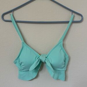 Mint Green Tie Front Ruffle Bikini Top